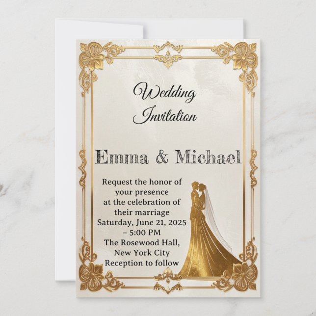 Elegant Gold Frame Wedding Invitation – Classic  (Front)