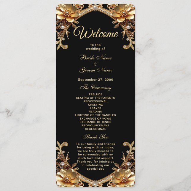 Elegant Gold Frame Wedding Program (Front)