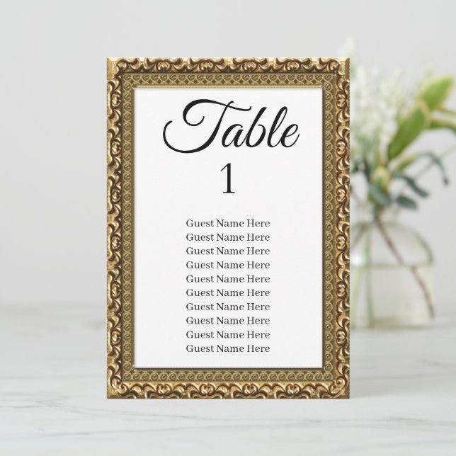 Elegant Gold Frame Wedding Seating Chart Card  (Standing Front)