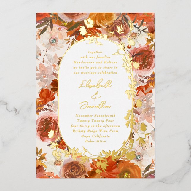 Elegant Gold Frame Wreath Floral Abundance Wedding (Front)