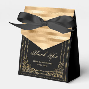 Elegant Gold Framed Script Black Wedding Thank You Favor Box