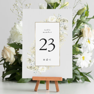 Elegant Gold Framed Wildflower Edging Wedding Table Number