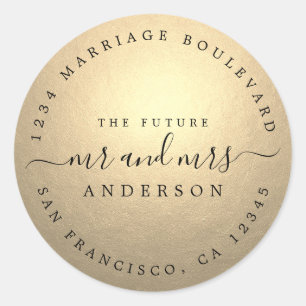 Elegant Gold Future Mr & Mrs Return Address Classic Round Sticker