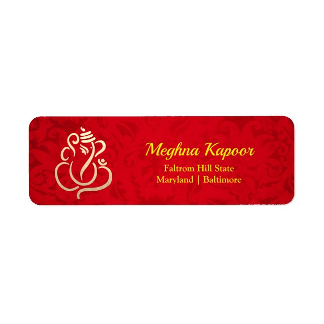 Elegant Gold Ganesh/ Indian God Damask Étiquette r (Devant)