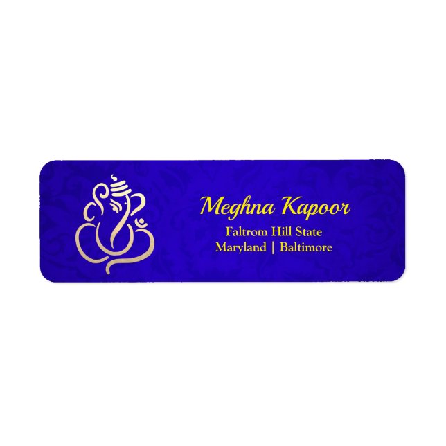Elegant Gold Ganesh/ Indian God Damask Purple (Front)