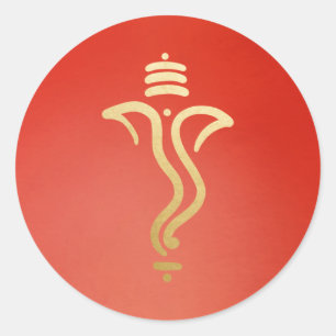 Elegant Gold Ganesh/ Indian God Red Classic Round Sticker