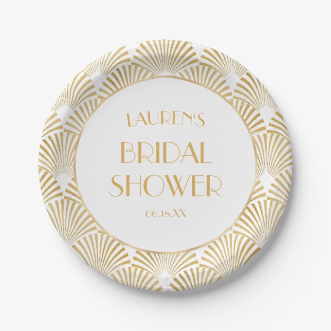 Elegant Gold Geometric Art Deco Bridal Shower Paper Plate (Front)