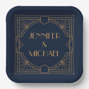 Elegant gold geometric Art Deco design  Paper Plate