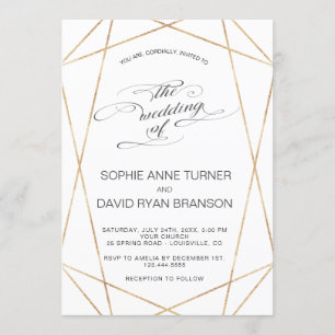 Elegant Gold Geometric Calligraphy Wedding Invitation