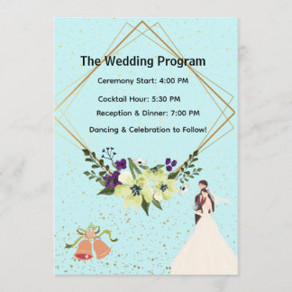 Elegant Gold Geometric Dusty Blue Wedding Program 