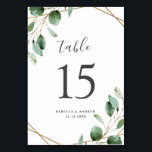 Elegant Gold Geometric Eucalyptus Greenery Wedding Table Number<br><div class="desc">Designed to coordinate with our Moody Greenery wedding collection, this customizable Table Numbers Card features watercolor sage green eucalyptus leaves accented with a gold geometric frame and paired with a stylish script and classy serif font in dark grey. To make advanced changes, go to "Click to customize further" option under...</div>