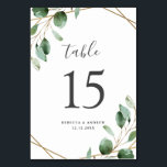 Elegant Gold Geometric Eucalyptus Greenery Wedding Table Number<br><div class="desc">Designed to coordinate with our Moody Greenery wedding collection, this customizable Table Numbers Card features watercolor sage green eucalyptus leaves accented with a gold geometric frame and paired with a stylish script and classy serif font in dark grey. To make advanced changes, go to "Click to customize further" option under...</div>
