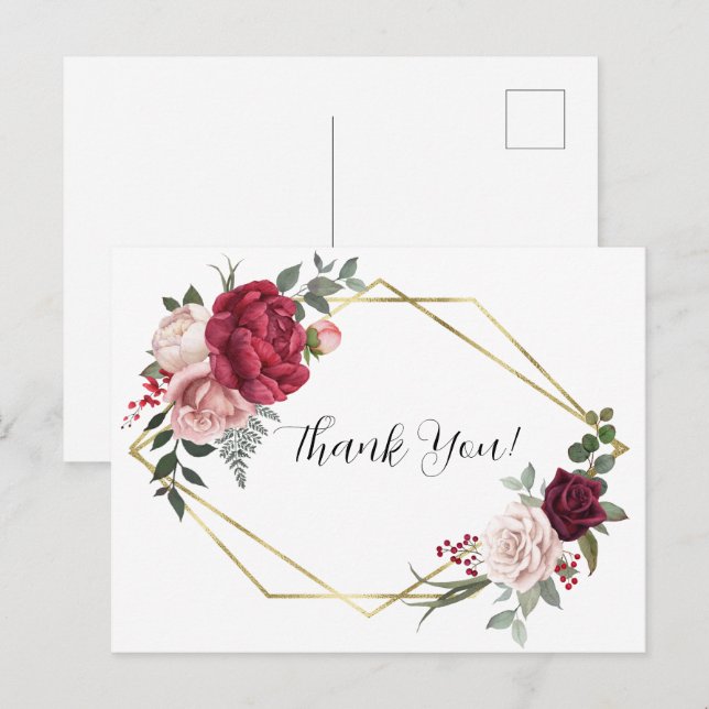Elegant Gold Geometric Floral Thank You Postcard (Front/Back)