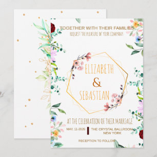Elegant Gold Geometric Floral Wildflower Wedding   Invitation
