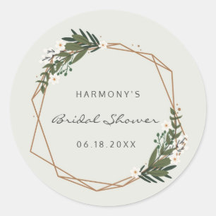 Elegant Gold Geometric Greenery Boho Bridal Shower Classic Round Sticker