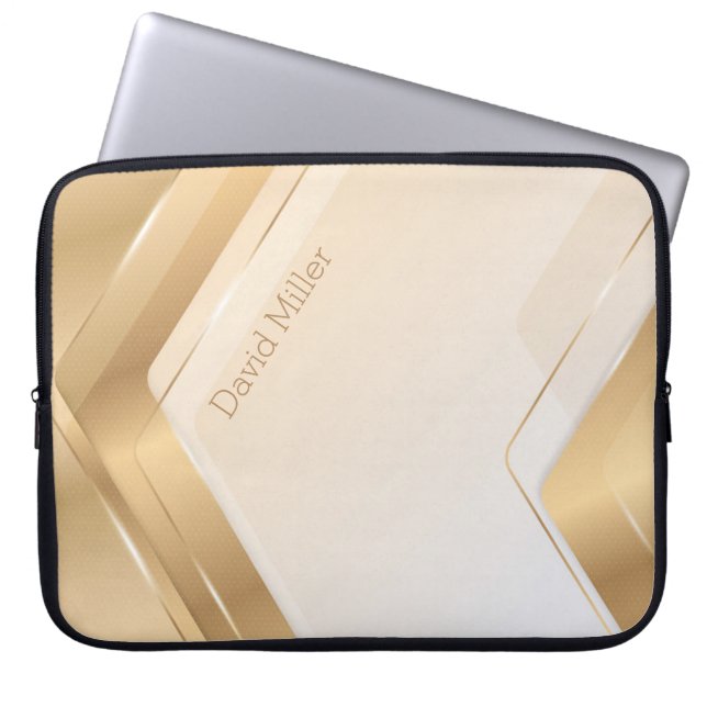 Elegant Gold Geometric Pattern and Customization Laptop Sleeve (Front)