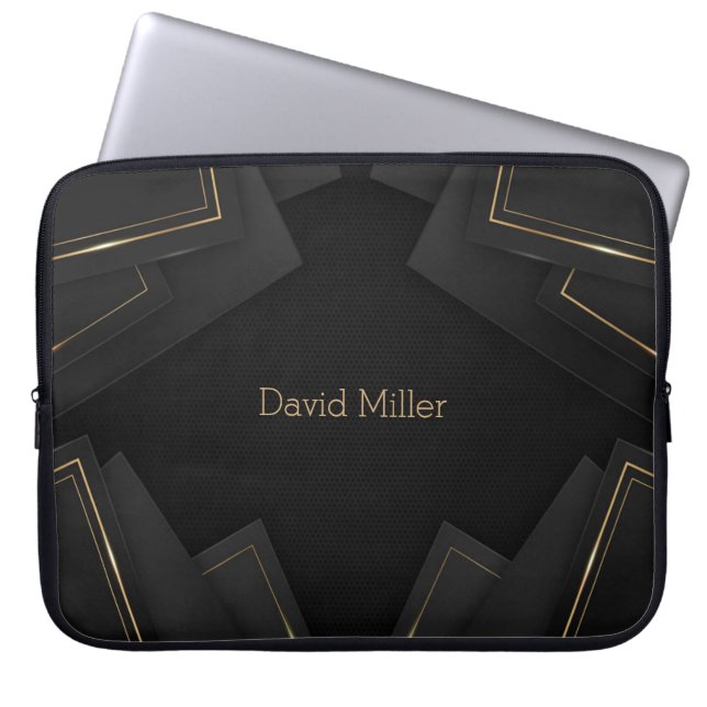 Elegant Gold Geometric Pattern and Customization Laptop Sleeve (Front)