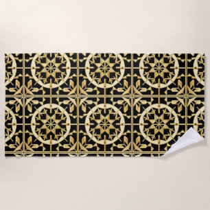 Elegant Gold Geometric Pattern Art Beach Towel