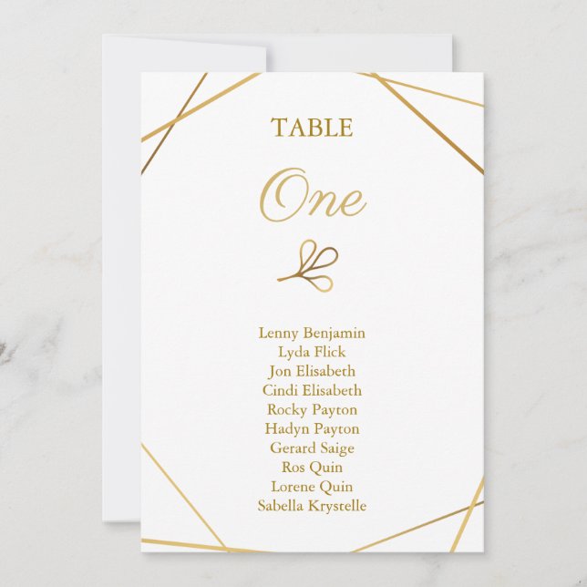 Elegant Gold Geometric Table Number Seating Card (Front)