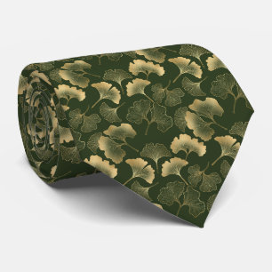 Elegant Gold Ginkgo Leaves Emerald Green Tie
