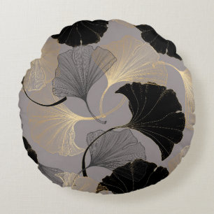Elegant gold Ginkgo, vintage background. Round Pillow