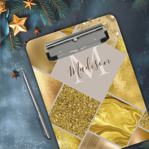 Elegant gold girly geometric squares  clipboard