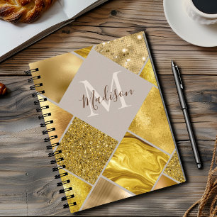 Elegant gold girly geometric squares sketchbook notebook