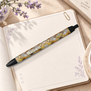 Elegant gold girly mermaid scales black ink pen