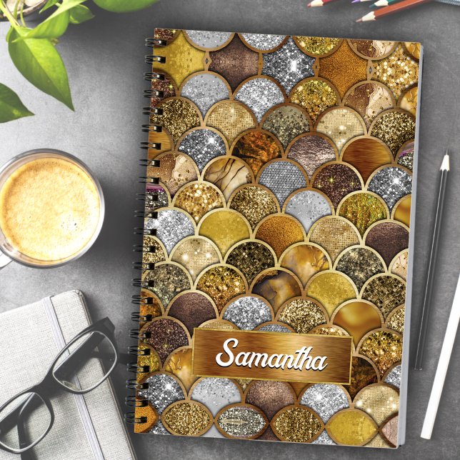 Elegant gold girly mermaid scales notebook (Creator Uploaded)