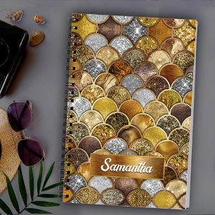 Elegant gold girly mermaid scales sketchbook notebook