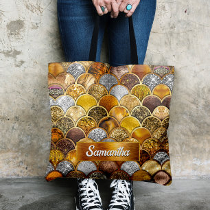 Elegant gold girly mermaid scales tote bag