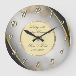 Elegant Gold Glitter 50 Wedding Anniversary Large Clock