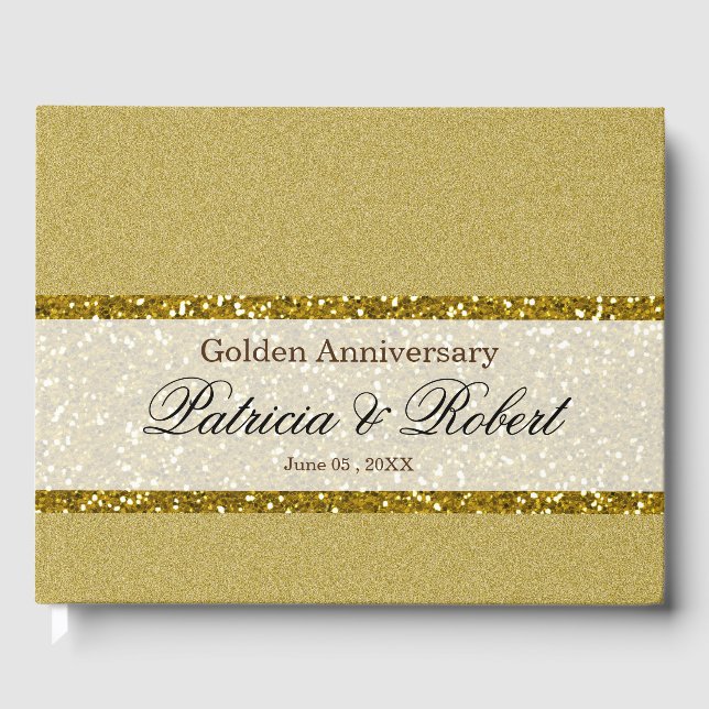 Elegant Gold Glitter  50th Anniversary Guest Book (Front)