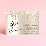 Elegant Gold Glitter 50th Birthday Party Invitation<br><div class="desc">Celebrate her 50 years of sparkle with this elegant gold glitter birthday party invitation  🎉 🎂 🥂 This elegant,  glamourous and chic 50th birthday party invitation features "50 & Fabulous" written in a stylish script against a gold background,  with drips of gold faux glitter.</div>