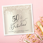 Elegant Gold Glitter 50th Birthday Party  Napkin<br><div class="desc">Chic napkins for her 50th birthday party featuring "50 & Fabulous" in an elegant calligraphy script on a gold faux foil background with gold faux glitter dripping from the top. Personalize with her name and the date of the party.</div>