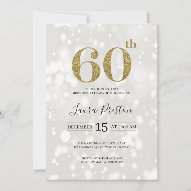 Elegant Gold Glitter 60th Birthday Invitation (Front)