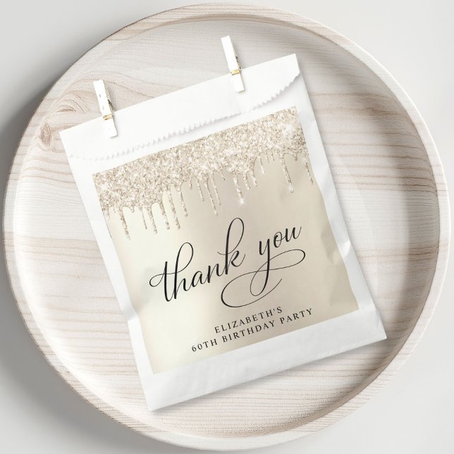Elegant Gold Glitter 60th Birthday Party Favour Bag (Creator Uploaded)