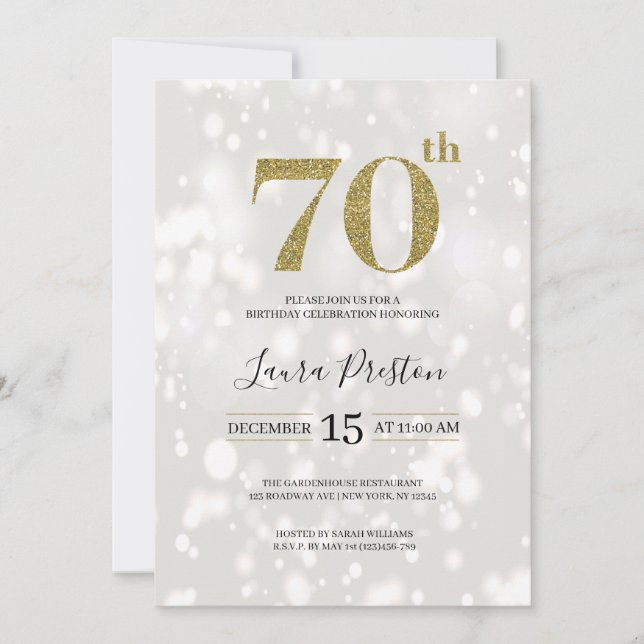 Elegant Gold Glitter 70th Birthday Invitation (Front)