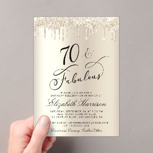 Elegant Gold Glitter 70th Birthday Party Acrylic Invitations