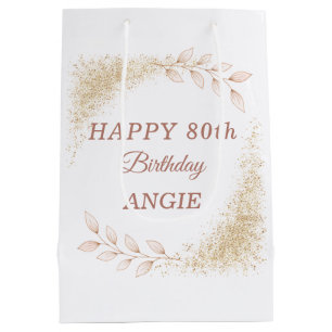 Elegant Gold Glitter 80th Birthday Medium Gift Bag