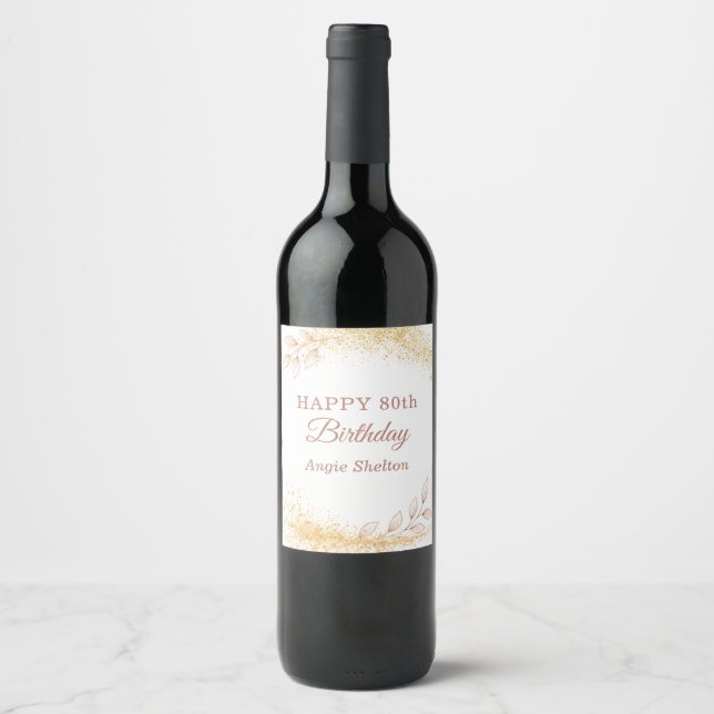 Elegant Gold Glitter 80th Birthday Wine Label (Front)