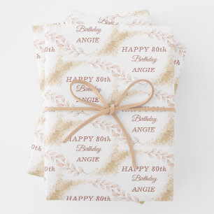 Elegant Gold Glitter 80th Birthday Wrapping Paper Sheet