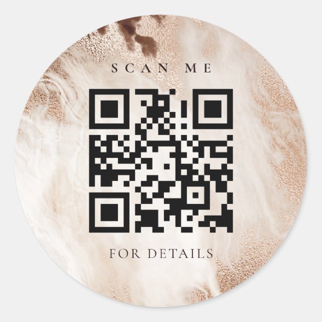 Elegant Gold Glitter Agate Marble Beige QR Code Classic Round Sticker (Front)