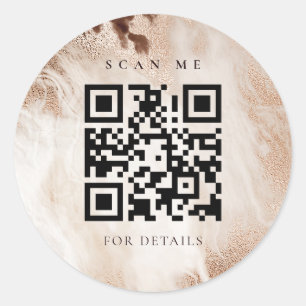 Elegant Gold Glitter Agate Marble Beige QR Code Classic Round Sticker