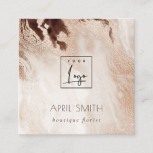 Elegant Gold Glitter Agate Marble QR Code Logo Square Business Card