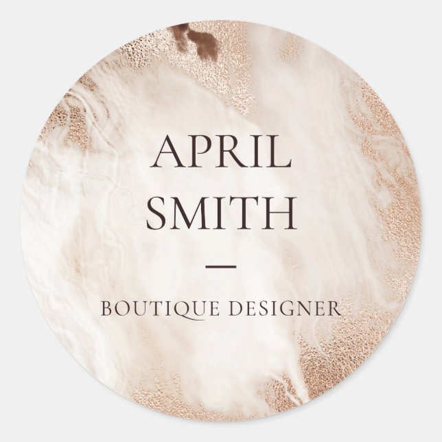 Elegant Gold Glitter Agate Marble Texture Beige Classic Round Sticker (Front)