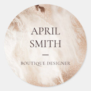 Elegant Gold Glitter Agate Marble Texture Beige Classic Round Sticker