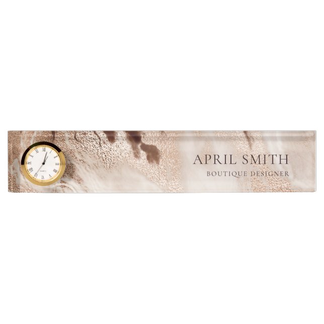 Elegant Gold Glitter Agate Marble Texture Beige Nameplate (Front)