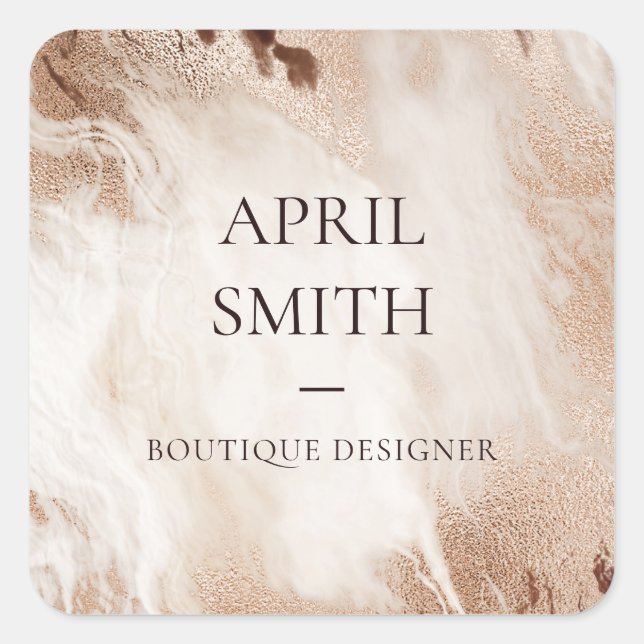 Elegant Gold Glitter Agate Marble Texture Beige Square Sticker (Front)