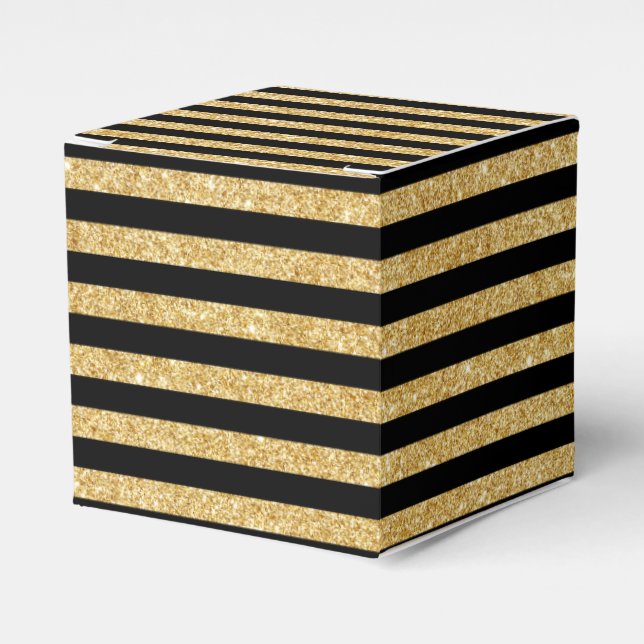 Elegant Gold Glitter and Black Stripe Pattern Favor Box (Front Side)